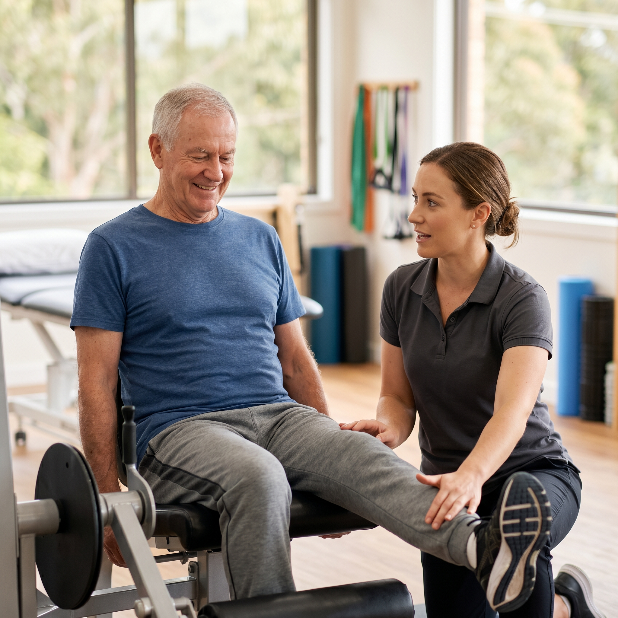 Senior man training at an exercise physiology clinic